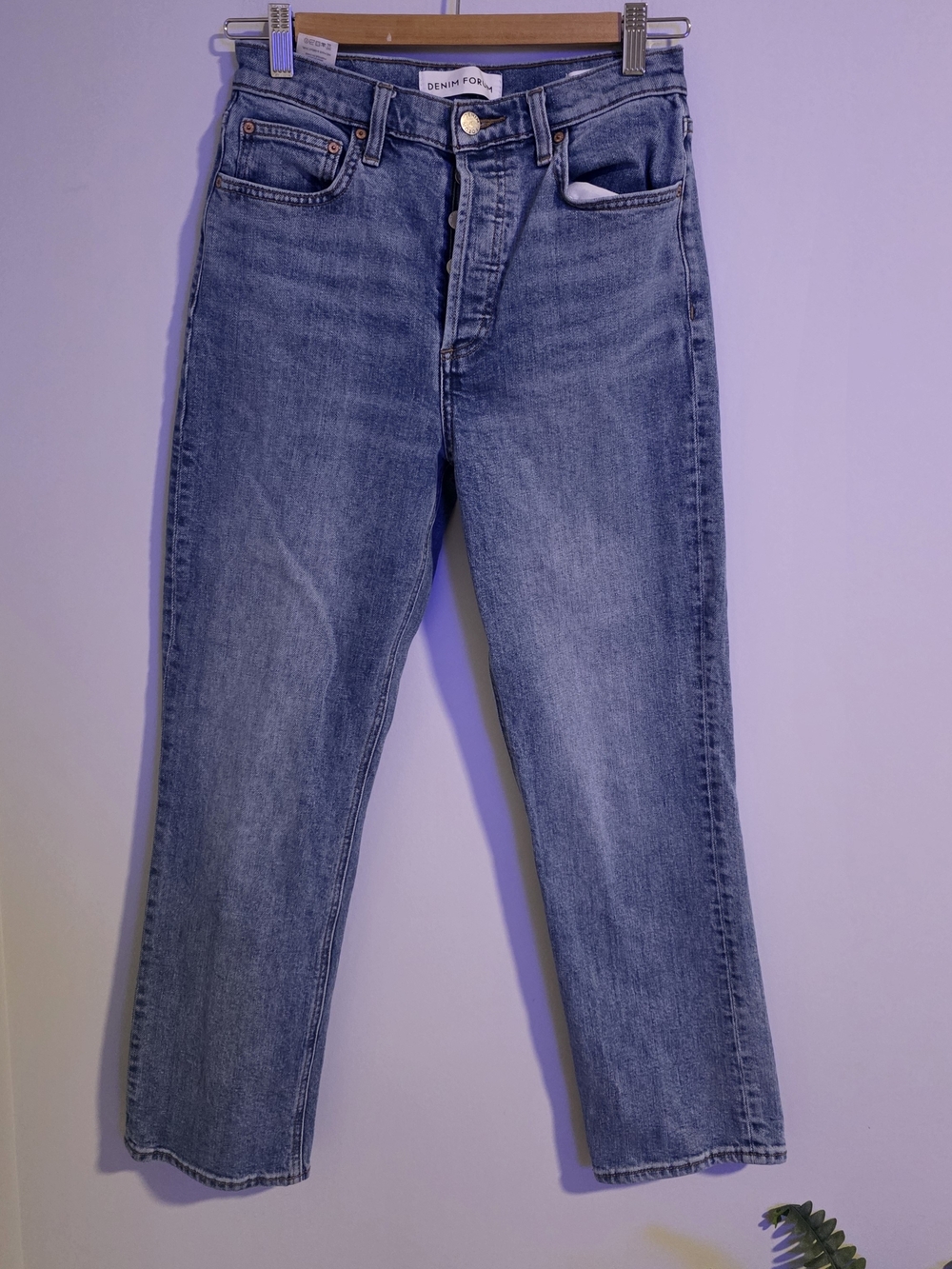 Denim Forum The Arlo High Rise Straight Jeans 28L Size 27 Medium Wash
